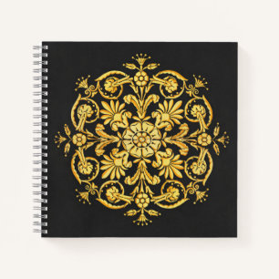 Carnet Motif floral or et noir