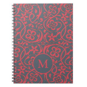 Carnet Motif floral orné en monogramme rose et gris