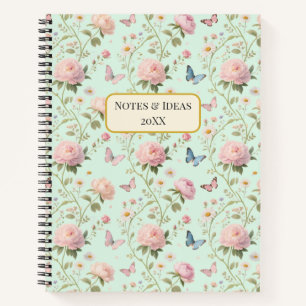 Carnet Motif floral papillon pivoine rose