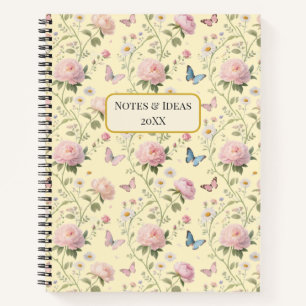 Carnet Motif floral papillon pivoine rose