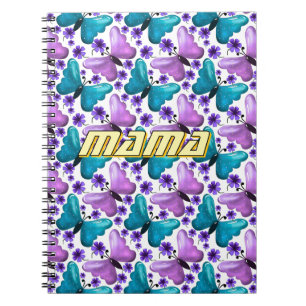 Carnet Motif floral papillon sarcelle et violet personnal