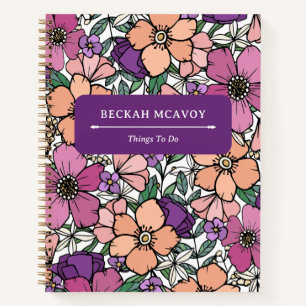 Carnet Motif floral pêche et violet