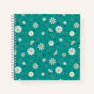 Carnet Motif floral rétro. Marguerites blanches sur un tu