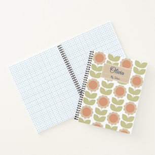 Carnet Motif floral rétro rose pastel du milieu du siècle