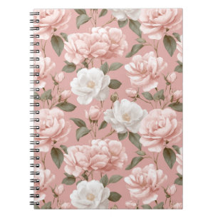 Carnet Motif floral rose blanche rose tendre doux