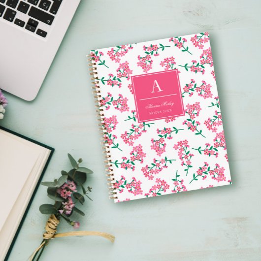 Carnet Motif Floral rose Monogramme