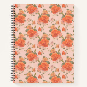 Carnet motif floral rose orange rose mariage printemps