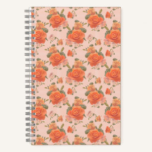 Carnet motif floral rose orange rose mariage printemps