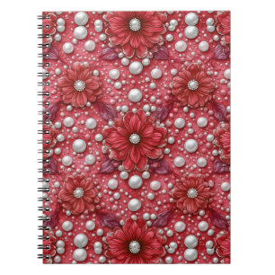 Carnet Motif floral rouge avec accents de perles