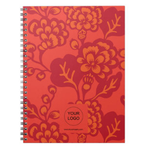 Carnet Motif floral rouge et orange vibrant et gras
