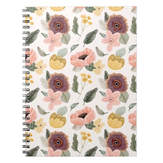 Carnet Motif floral sans couture pastel à l'aquarelle | D (Devant)