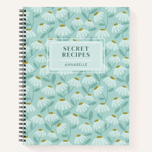 Carnet Motif floral sarcelle monogrammé 'Recettes secrète (Devant)
