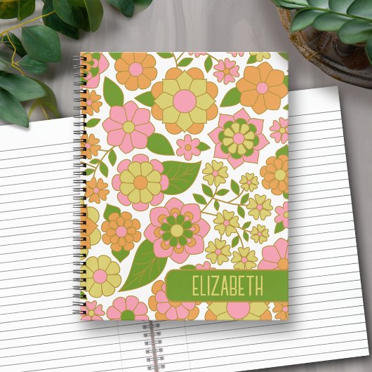 Carnet Motif floral tendance rétro avec bloc de nom