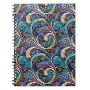 Carnet Motif floral tourbillonnant or sarcelle baroque vi