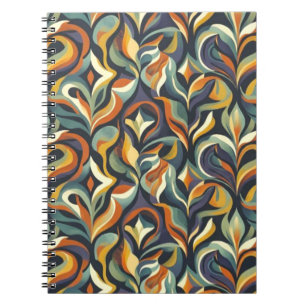 Carnet Motif floral tourbillonnant rétro groovy bleu mari