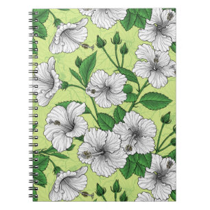 Carnet Motif floral tropical à fleurs d'Hibiscus blanc