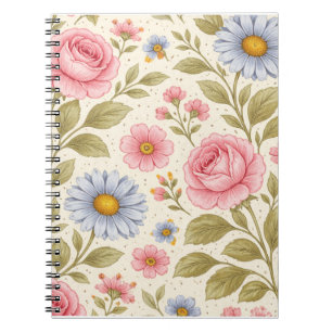 Carnet Motif floral vintage avec roses et marguerites