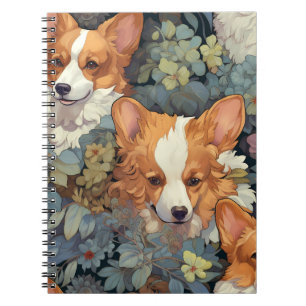 Carnet Motif floral vintage Corgi Chien botanique mignon