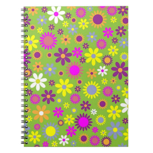 Carnet Motif Flower Power Vert Clair (Devant)