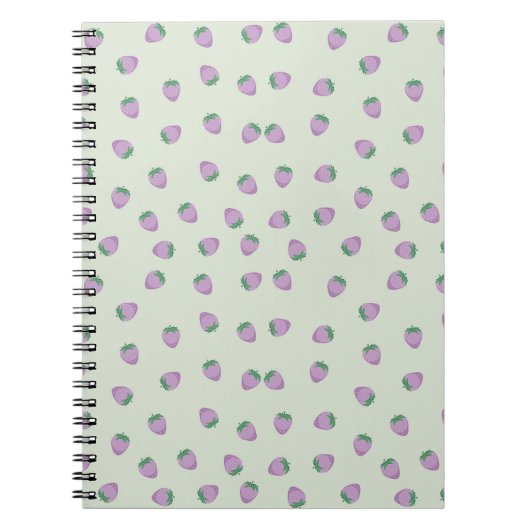 Carnet Motif Fraise Violette sur Fond Vert (Devant)