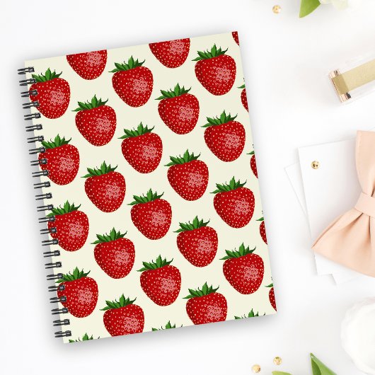 Carnet Motif fraises, fraises rouges, fruits, feuilles