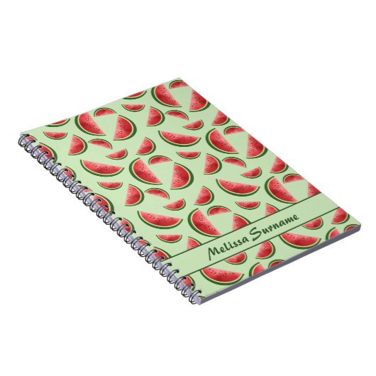Carnet Motif Fruit De Pastèque Sur Vert Avec Texte Person (Côté Droit)
