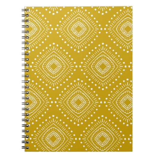 Carnet Motif géométrique ethnique : jaune doré, blanc (Devant)