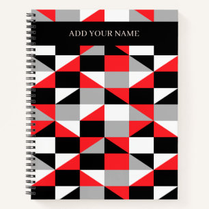 Carnet Motif géométrique moderne en gris noir avec nom
