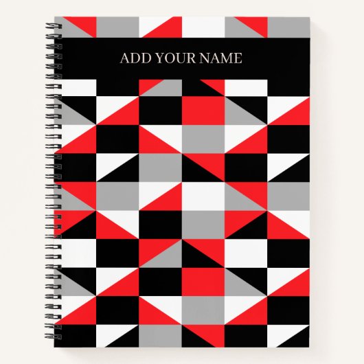 Carnet Motif géométrique moderne en gris noir avec nom (Devant)