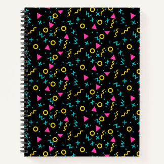 Carnet Motif géométrique néon des années 80 Rose sarcelle
