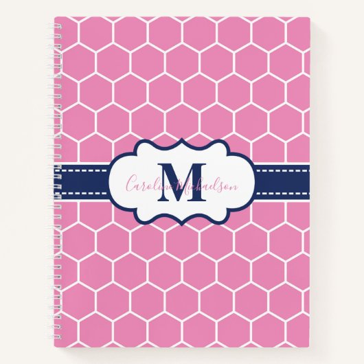 Carnet Motif géométrique rose et marine (Devant)