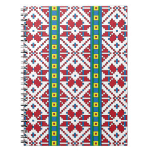Carnet Motif géométrique tribal rouge, bleu et blanc étoi