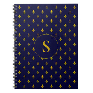 Carnet Motif Gold Fleur de Lis sur Royal Blue