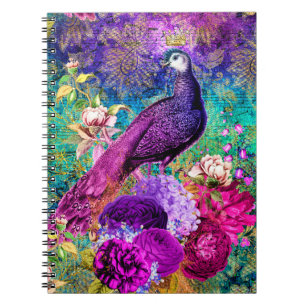Carnet Motif gothique illustré de paon vintage