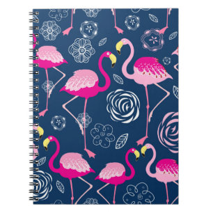 Carnet Motif graphique de flamants roses sur un bleu fonc