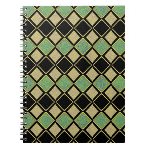 Carnet Motif Harlequin en Or, Vert et Noir 