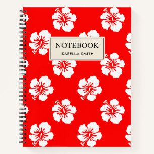 Carnet Motif Hawaïen Hibiscus Rouge et blanc