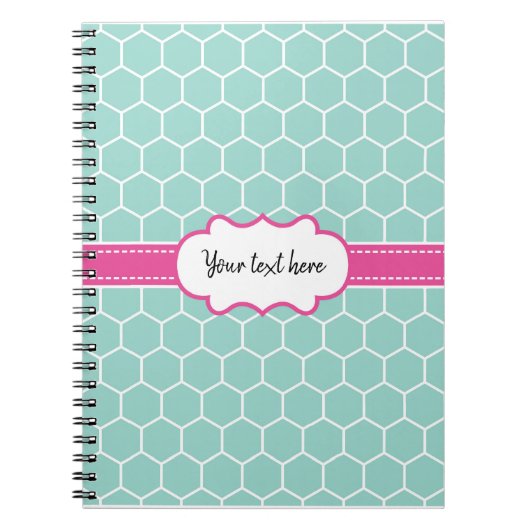 Carnet Motif Hexagon Turquoise avec Monogramme (Devant)