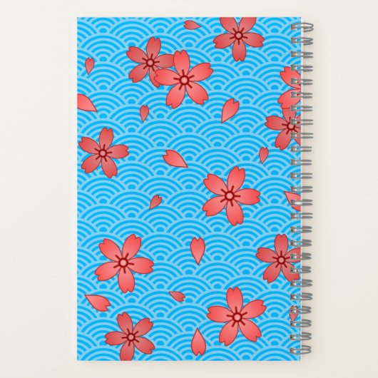 Carnet Motif japonais de fleurs de cerisiers et de vagues (Verso)