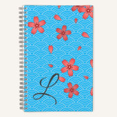 Carnet Motif japonais de fleurs de cerisiers et de vagues (Recto)