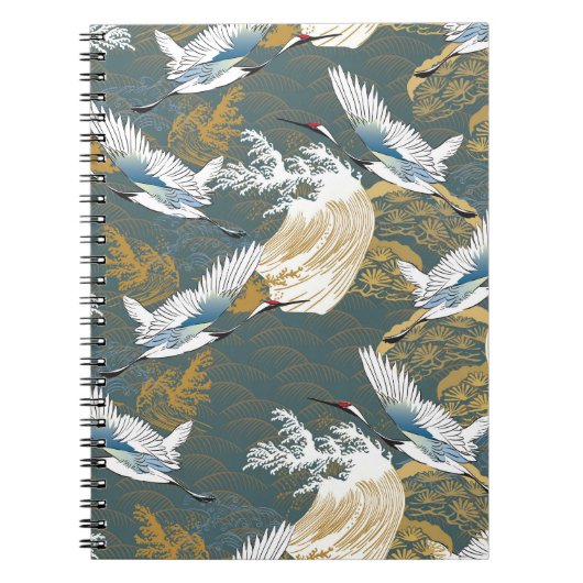 Carnet Motif japonais Vintage Crane Birds (Devant)