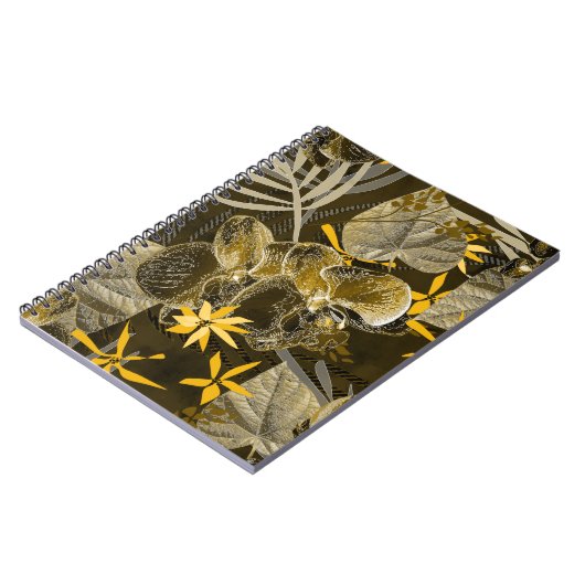 Carnet Motif jaune-brun fleuri à l'aquarelle. (Côté gauche)