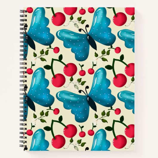 Carnet Motif joli papillon Cerise, Fruit Kawaii brillant (Devant)
