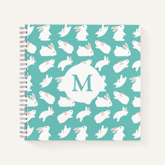 Carnet Motif lapin mou sur Monogramme Turquoise (Devant)
