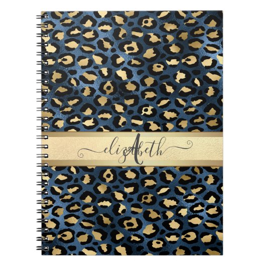 Carnet Motif léopard bleu or monogramme (Devant)