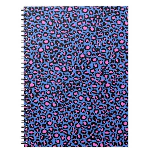 Carnet Motif léopard en framboise sur bleu électrique (Devant)