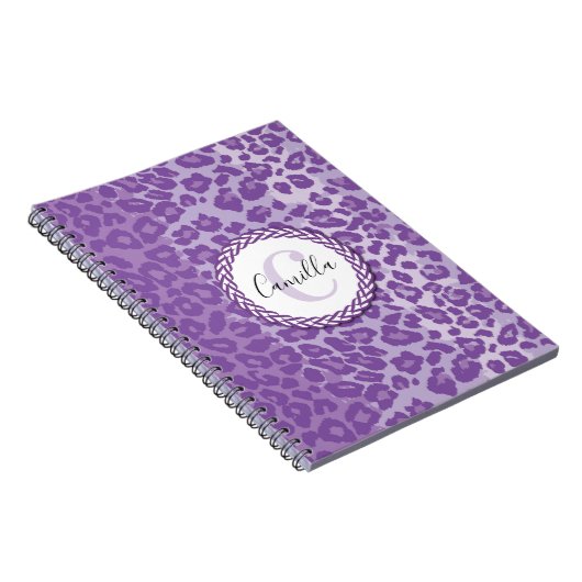 Carnet Motif léopard pourpre avec monogramme et nom perso (Côté Droit)
