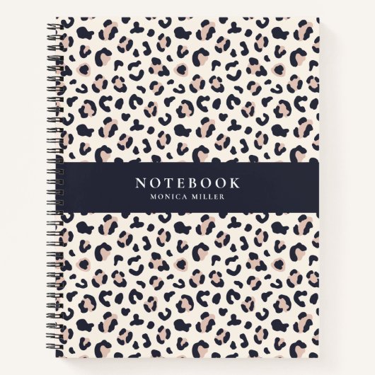 Carnet Motif léopard rose, nom personnalisé (Devant)