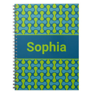 Carnet Motif Lien Rétro Moderne en Bleu et Vert