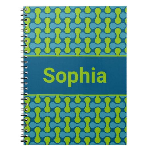 Carnet Motif Lien Rétro Moderne en Bleu et Vert (Devant)